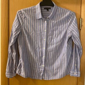 Banana Republic Factory Striped Button Down Shirt Cotton Linen Blue Red Large